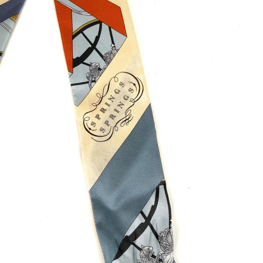 Hermes Springs Springs Blue Orange Print Silk Twilly Scarf - Picture 6 of 11